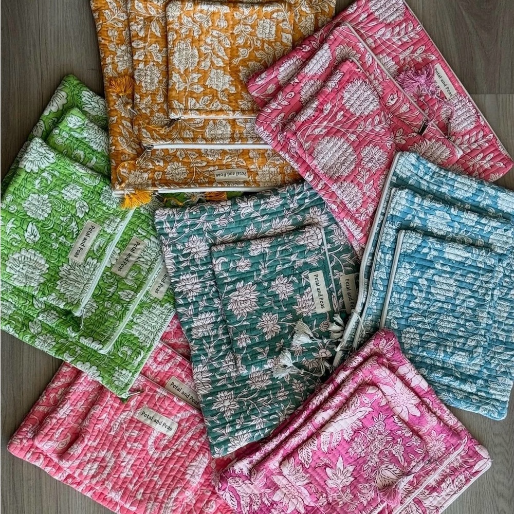 Floral cosmetic Set - Pink, Green, Blue, Orange. 3 size available -